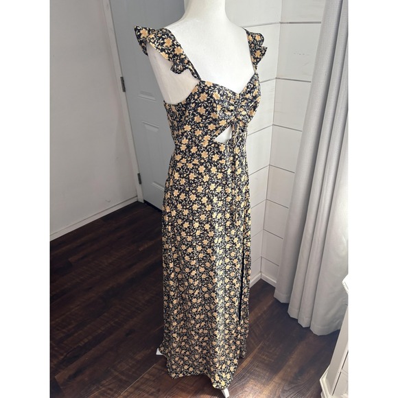 Lulus Dress Womens Medium Black Yellow Floral Maxi Sleeveless Cutout Summer Boho - Picture 2 of 8